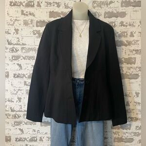 Anthropologie Black Fitted Stretch Blazer Peplum Back Career Core Jacket Size 6